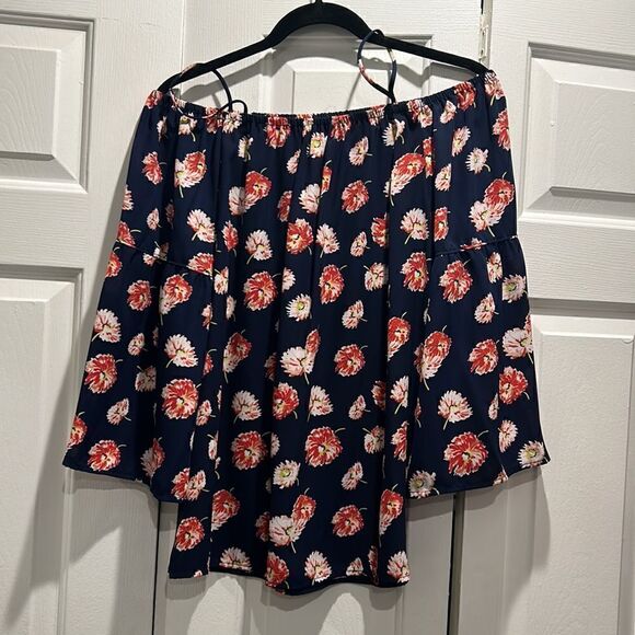 Pleione Navy Floral Off The Shoulder Top, Size Medium - Picture 5 of 7